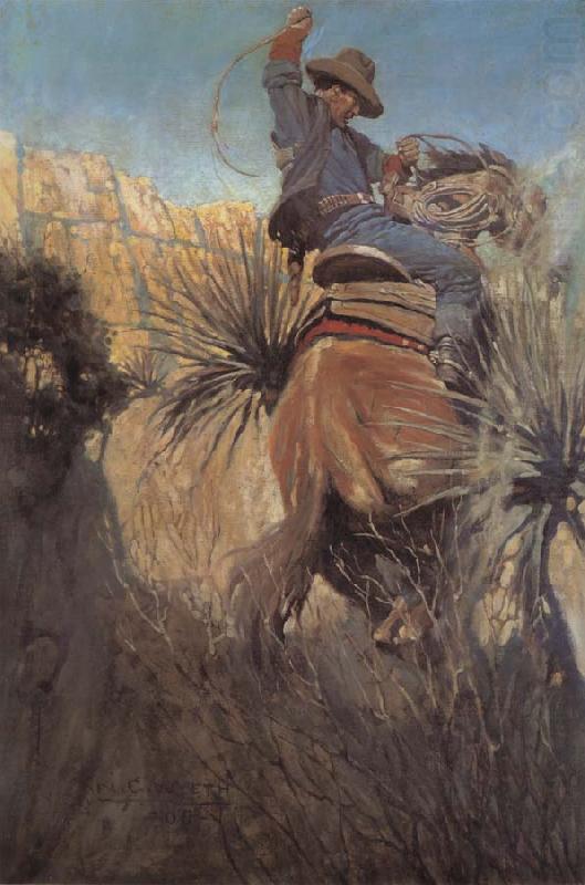 NC Wyeth I Saw His Horse Jump Back Dodgin-a Rattlesnake or Somethin china oil painting image